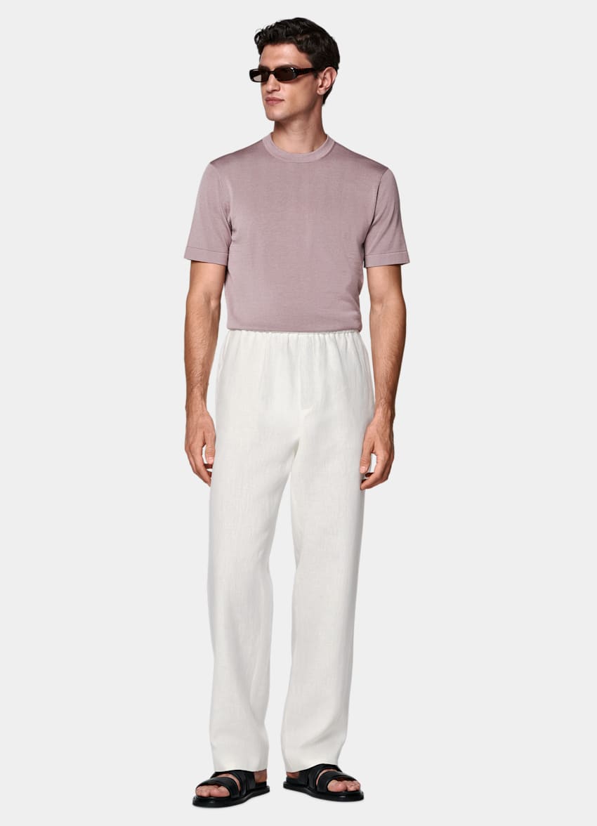 SUITSUPPLY Cotton Silk Dark Pink Short Sleeve Crewneck