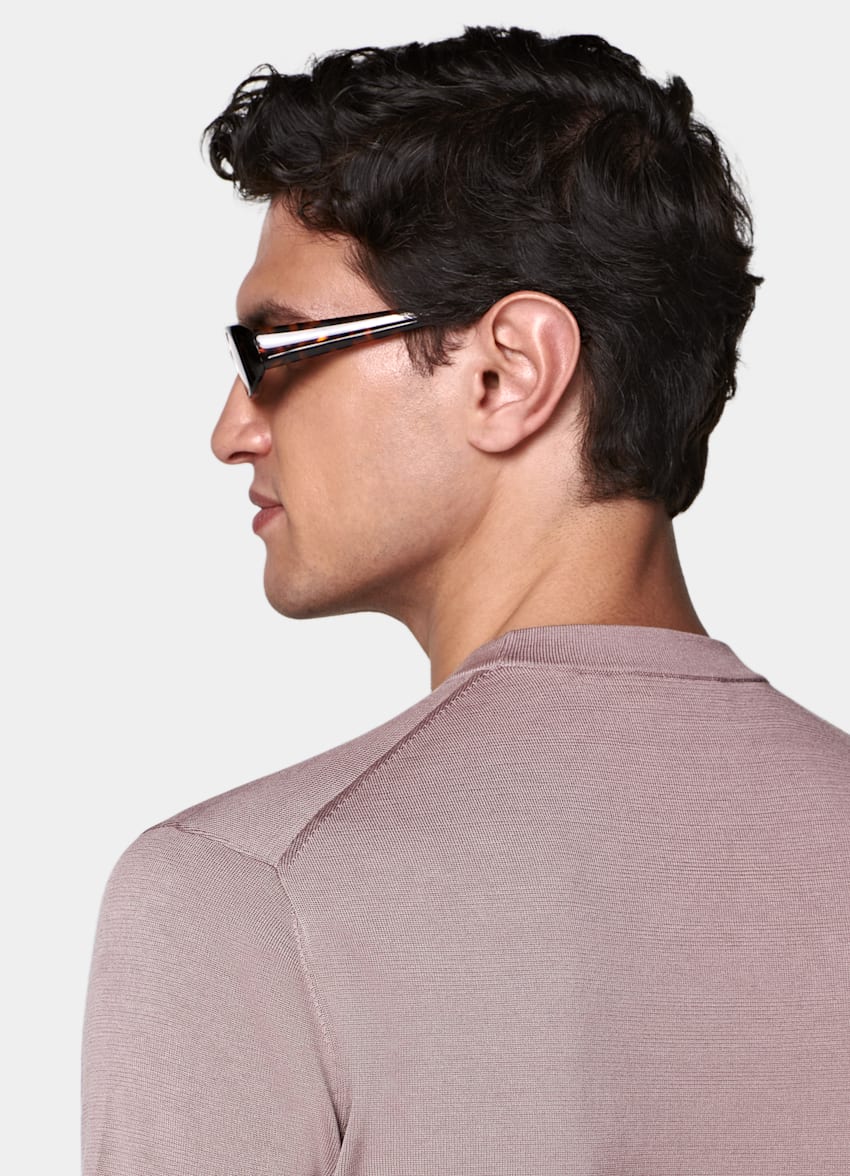 SUITSUPPLY Cotton Silk Dark Pink Short Sleeve Crewneck