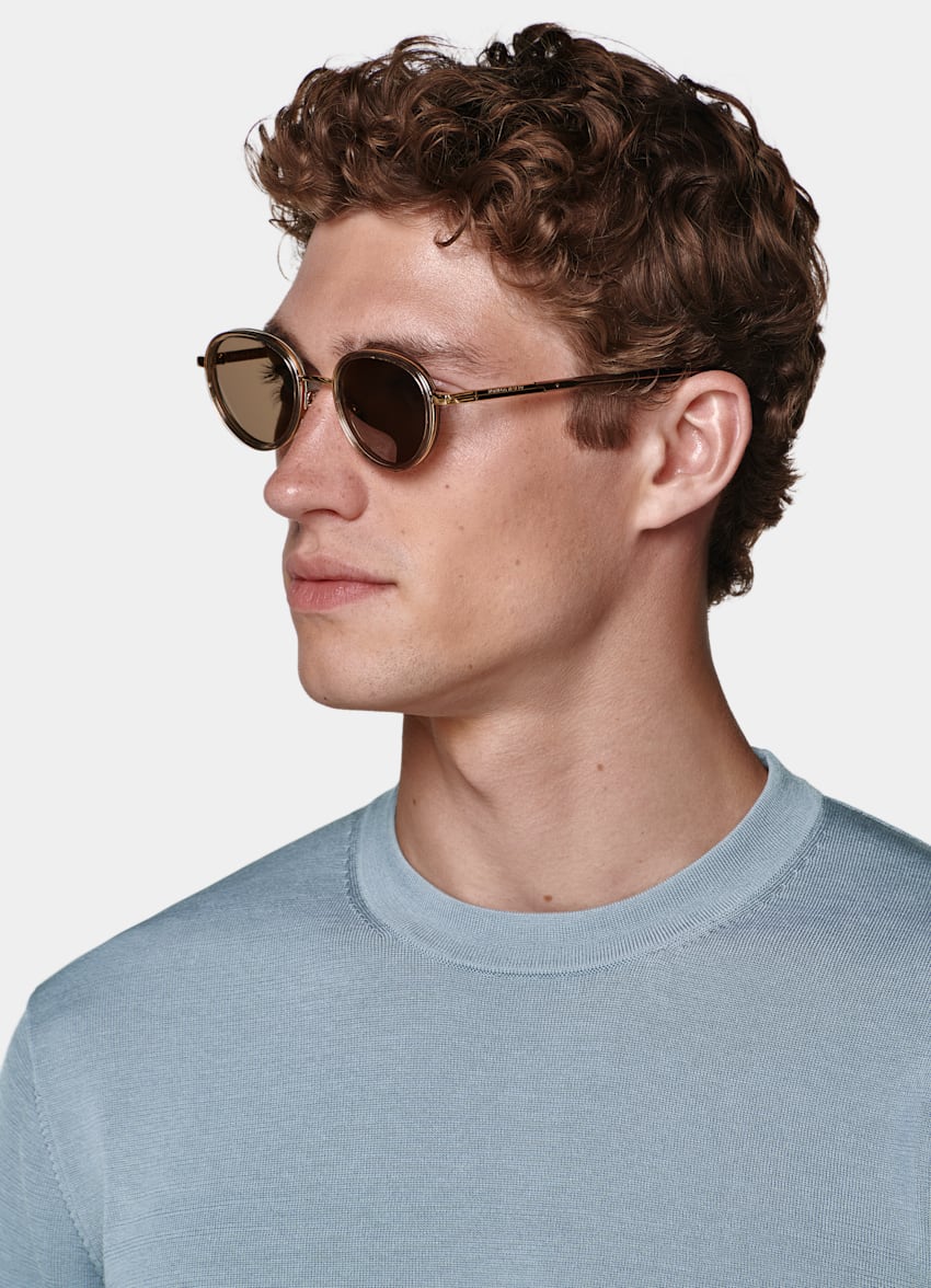 SUITSUPPLY Cotton Silk Light Blue Short Sleeve Crewneck