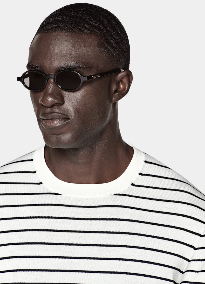 SUITSUPPLY Cotton Silk Off-White Short Sleeve Crewneck