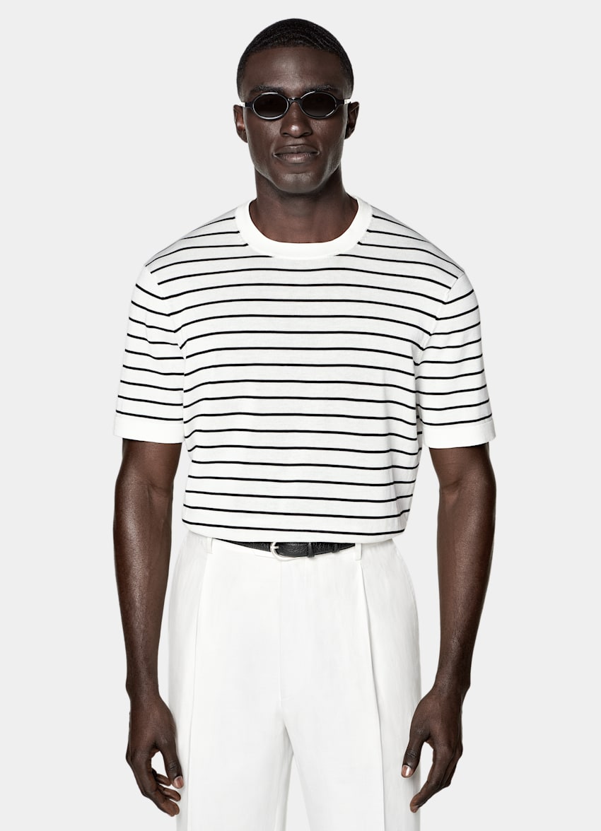 SUITSUPPLY Cotton Silk Off-White Short Sleeve Crewneck