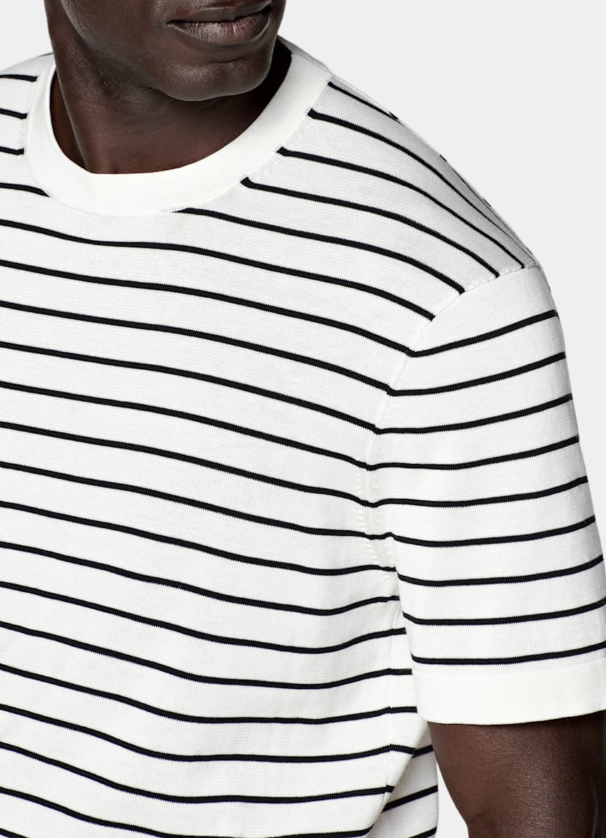 SUITSUPPLY Cotton Silk Off-White Short Sleeve Crewneck