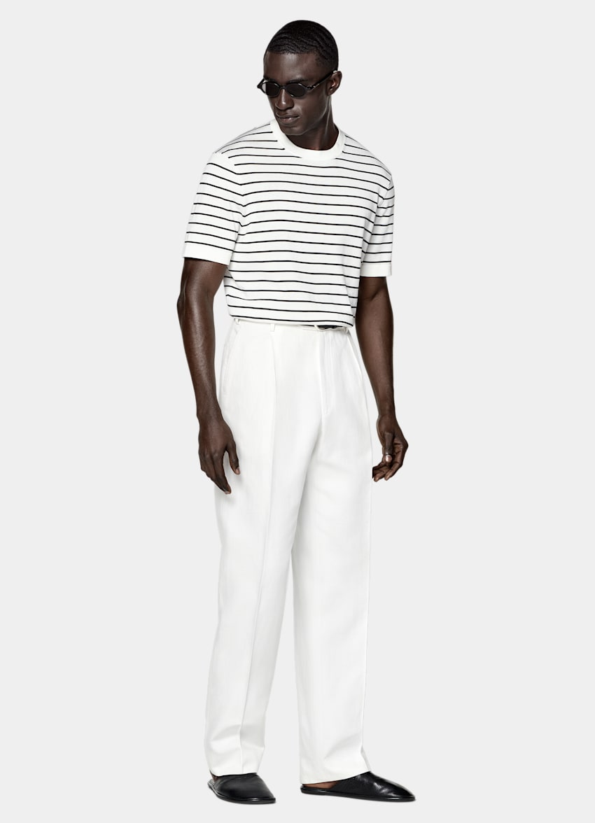 SUITSUPPLY Cotton Silk Off-White Short Sleeve Crewneck