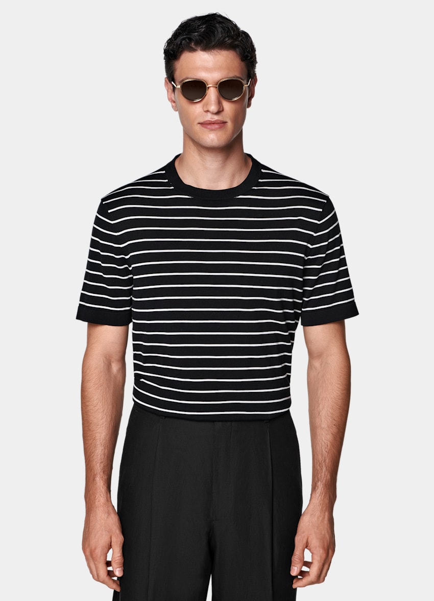 SUITSUPPLY Cotton Silk Black Short Sleeve Crewneck