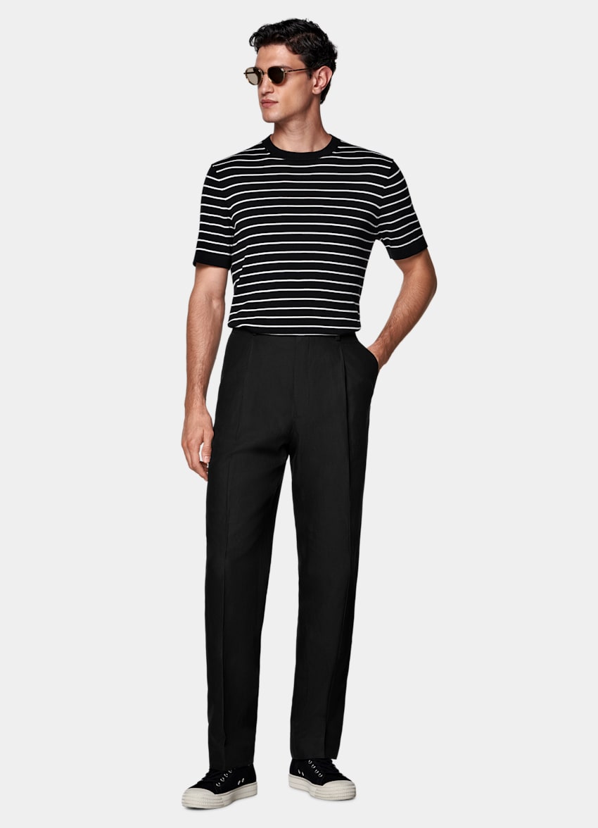 SUITSUPPLY Cotton Silk Black Short Sleeve Crewneck
