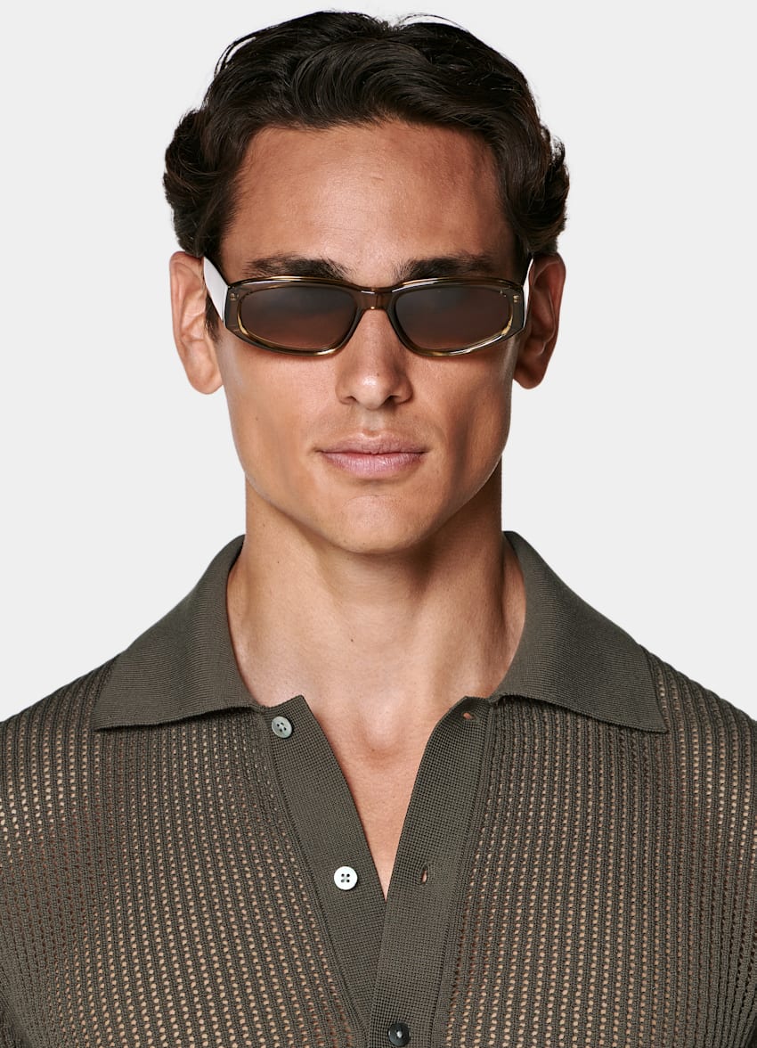 SUITSUPPLY Cotton Silk Green Crochet Polo