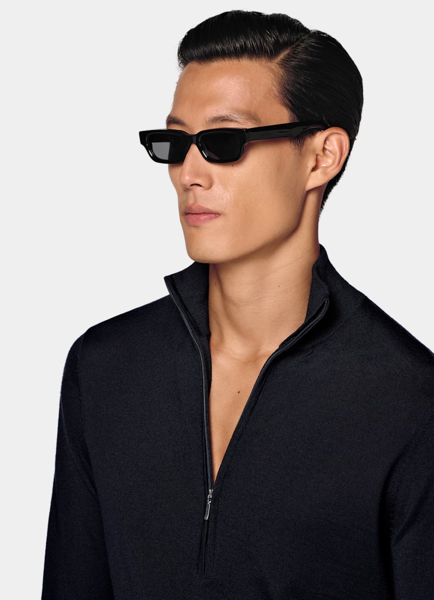 SUITSUPPLY Pure laine Semi-zipp&eacute; bleu marine