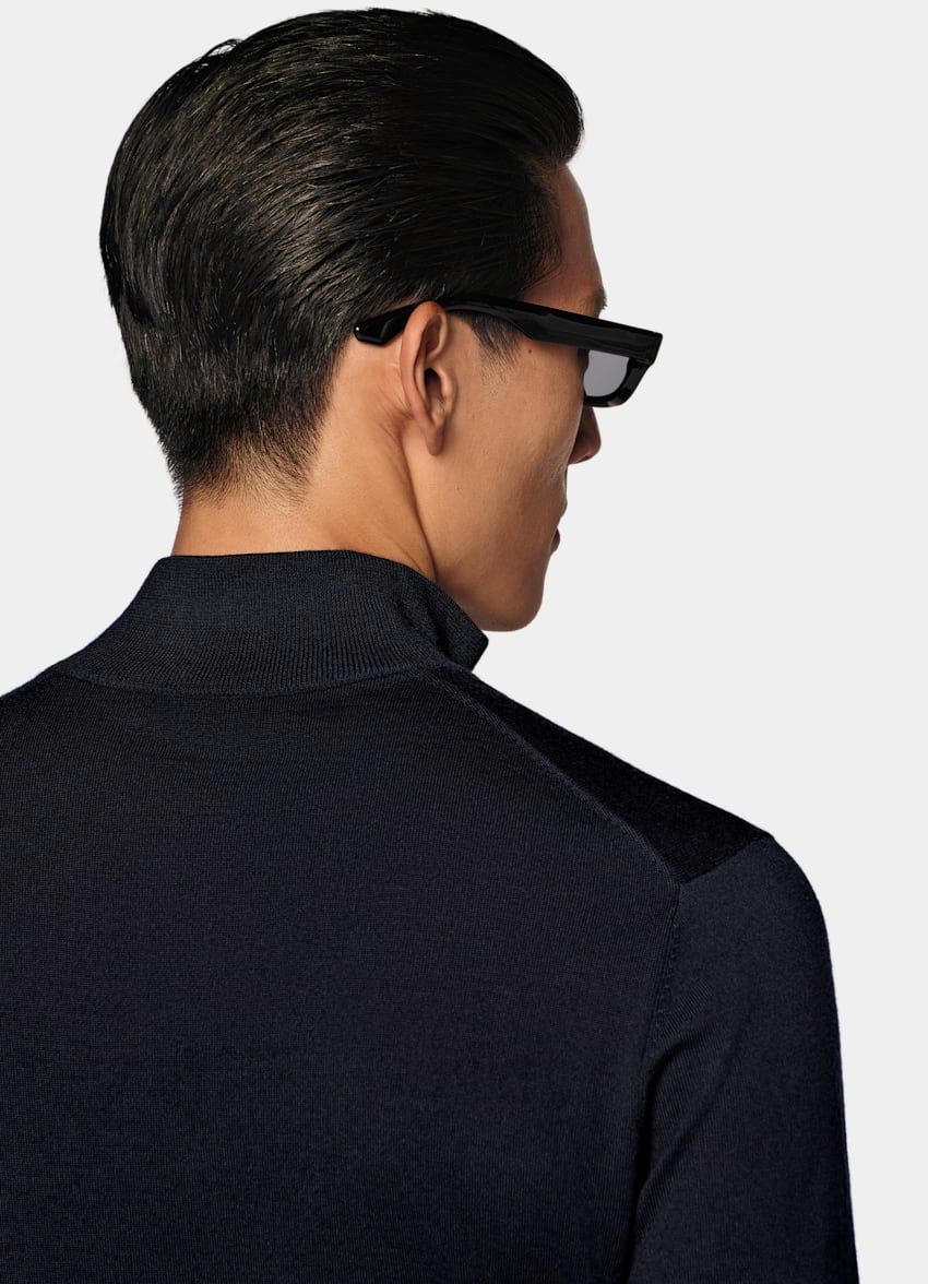 SUITSUPPLY Pure laine Semi-zipp&eacute; bleu marine