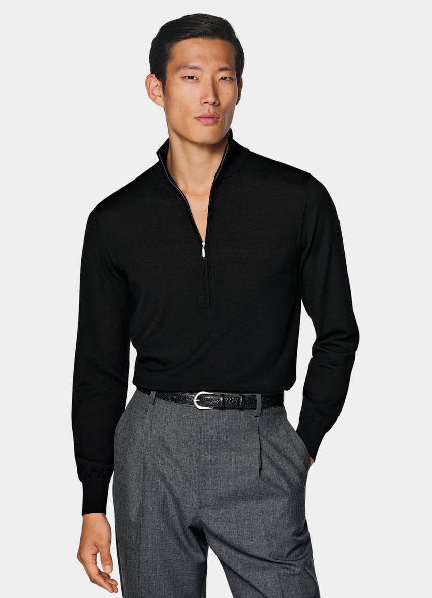 SUITSUPPLY Puur wol Zwart Half Zip