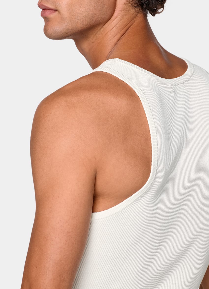 SUITSUPPLY Cotton Silk Off-White Ribbed Tank Top
