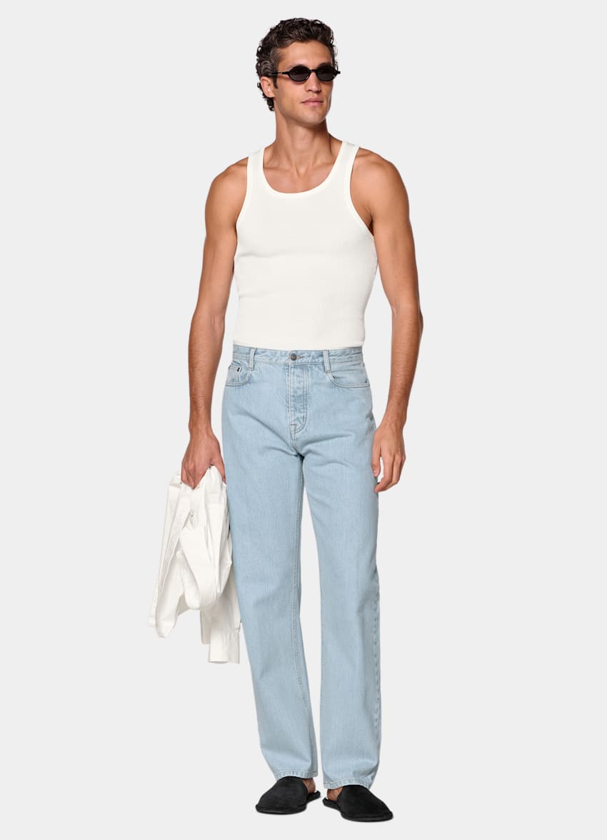 SUITSUPPLY Cotton Silk Off-White Ribbed Tank Top