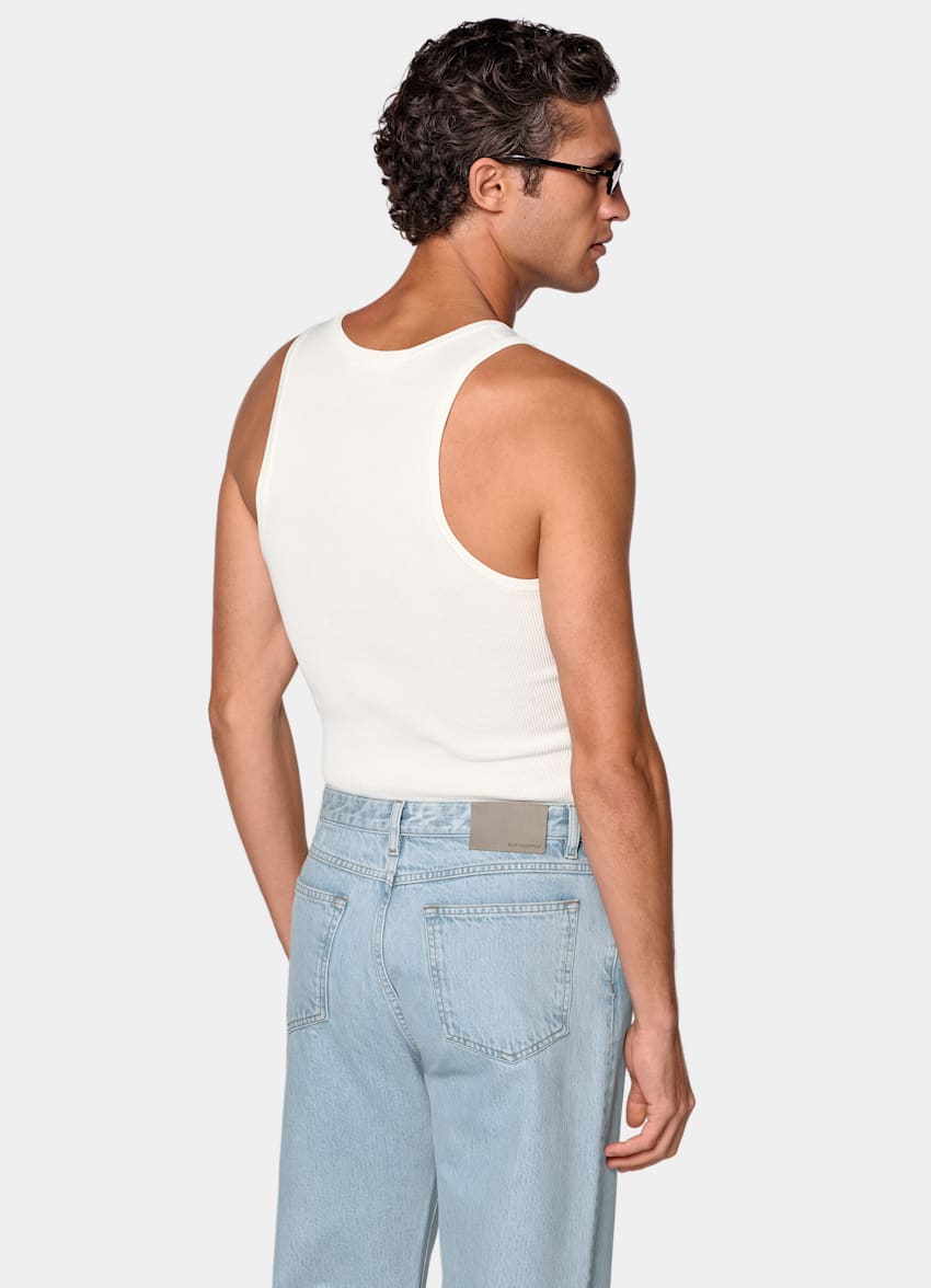 SUITSUPPLY Cotton Silk Off-White Ribbed Tank Top