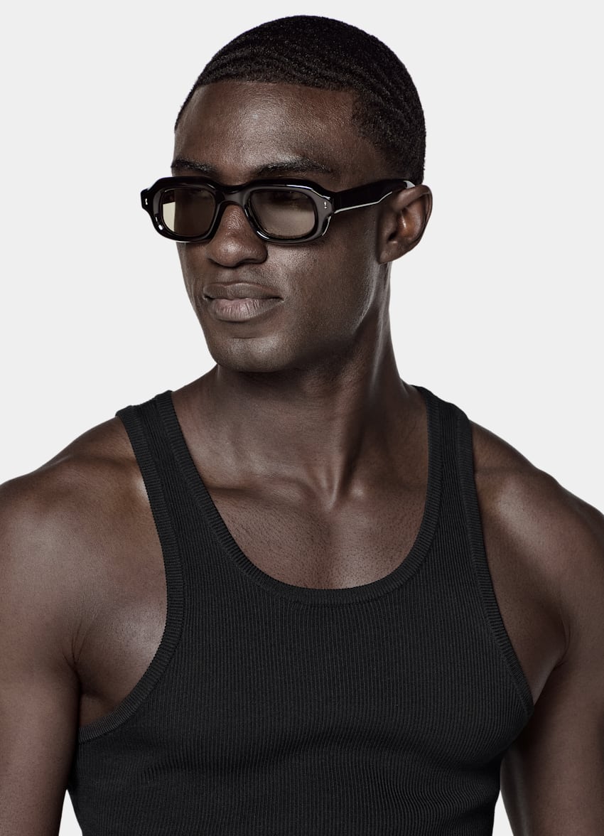 SUITSUPPLY 棉、丝绸 黑色罗纹背心上衣