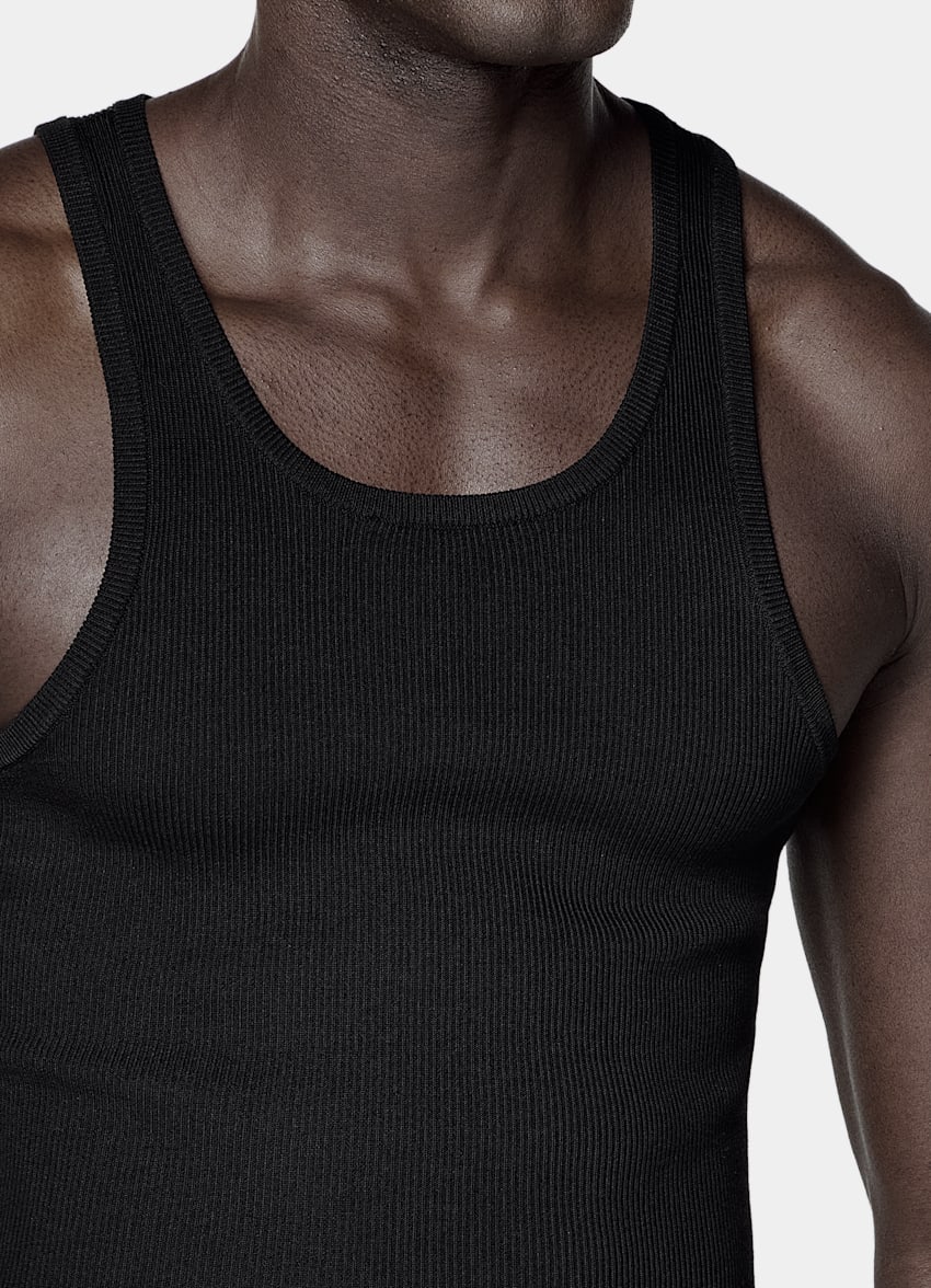 SUITSUPPLY 棉、丝绸 黑色罗纹背心上衣