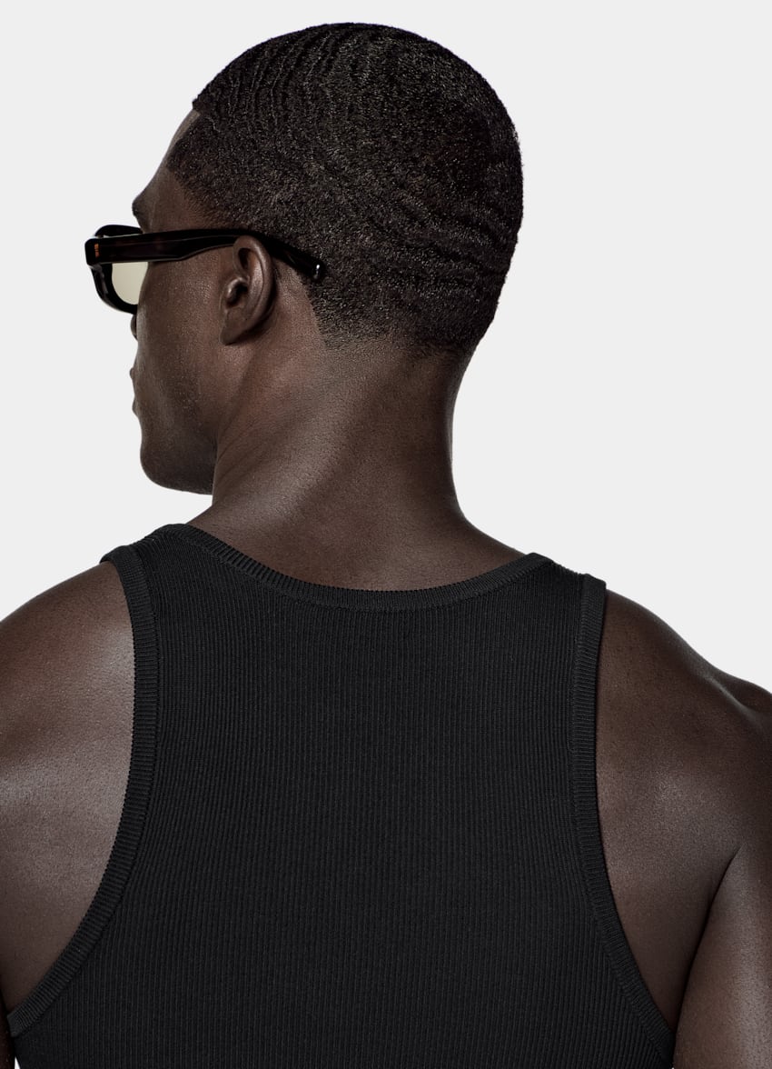 SUITSUPPLY 棉、丝绸 黑色罗纹背心上衣