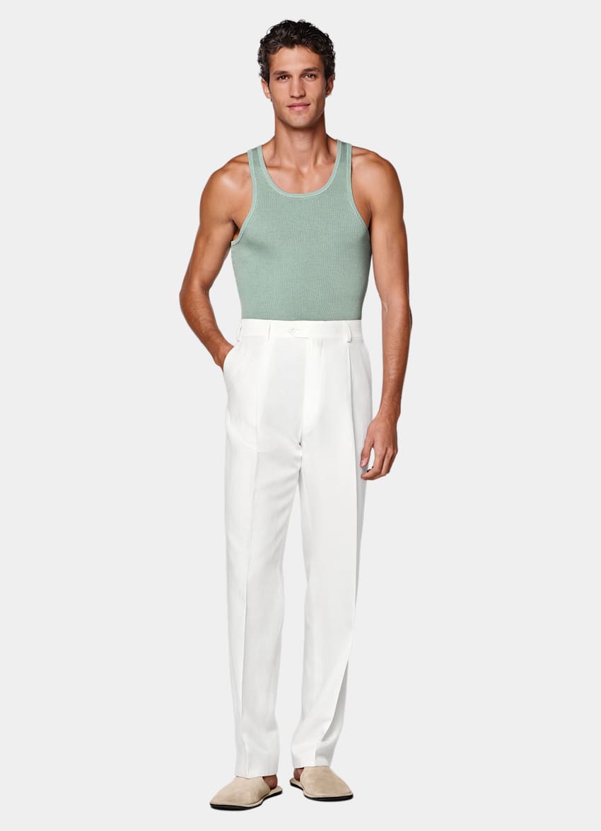 SUITSUPPLY Cotton Silk Green Ribbed Tank Top