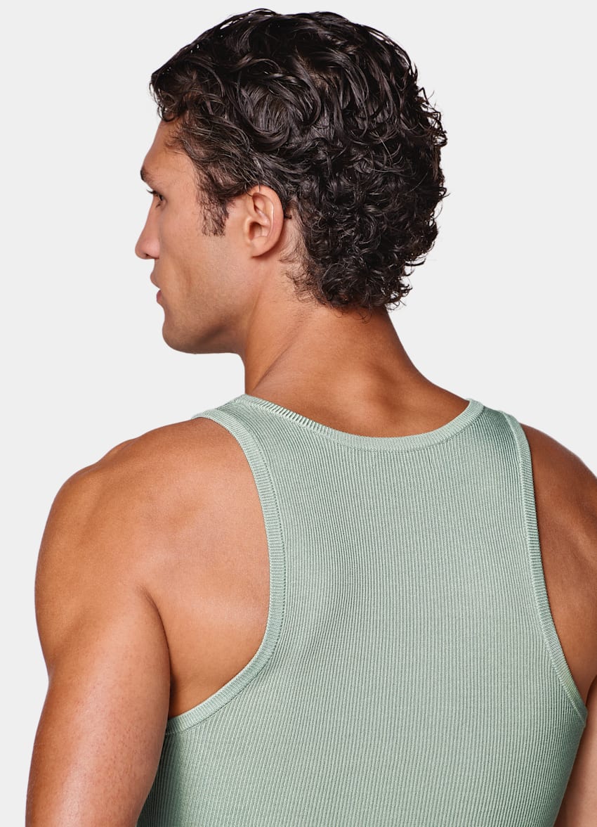 SUITSUPPLY Cotton Silk Green Ribbed Tank Top