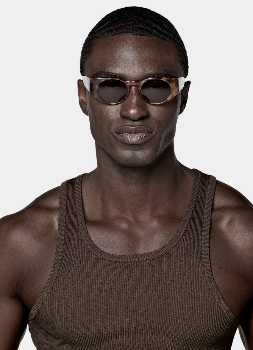 SUITSUPPLY Cotton Silk Mid Brown Ribbed Tank Top