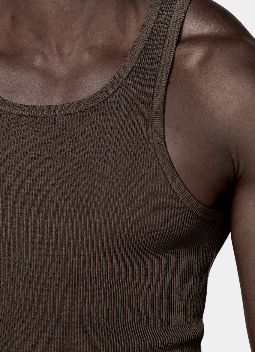 SUITSUPPLY Cotton Silk Mid Brown Ribbed Tank Top