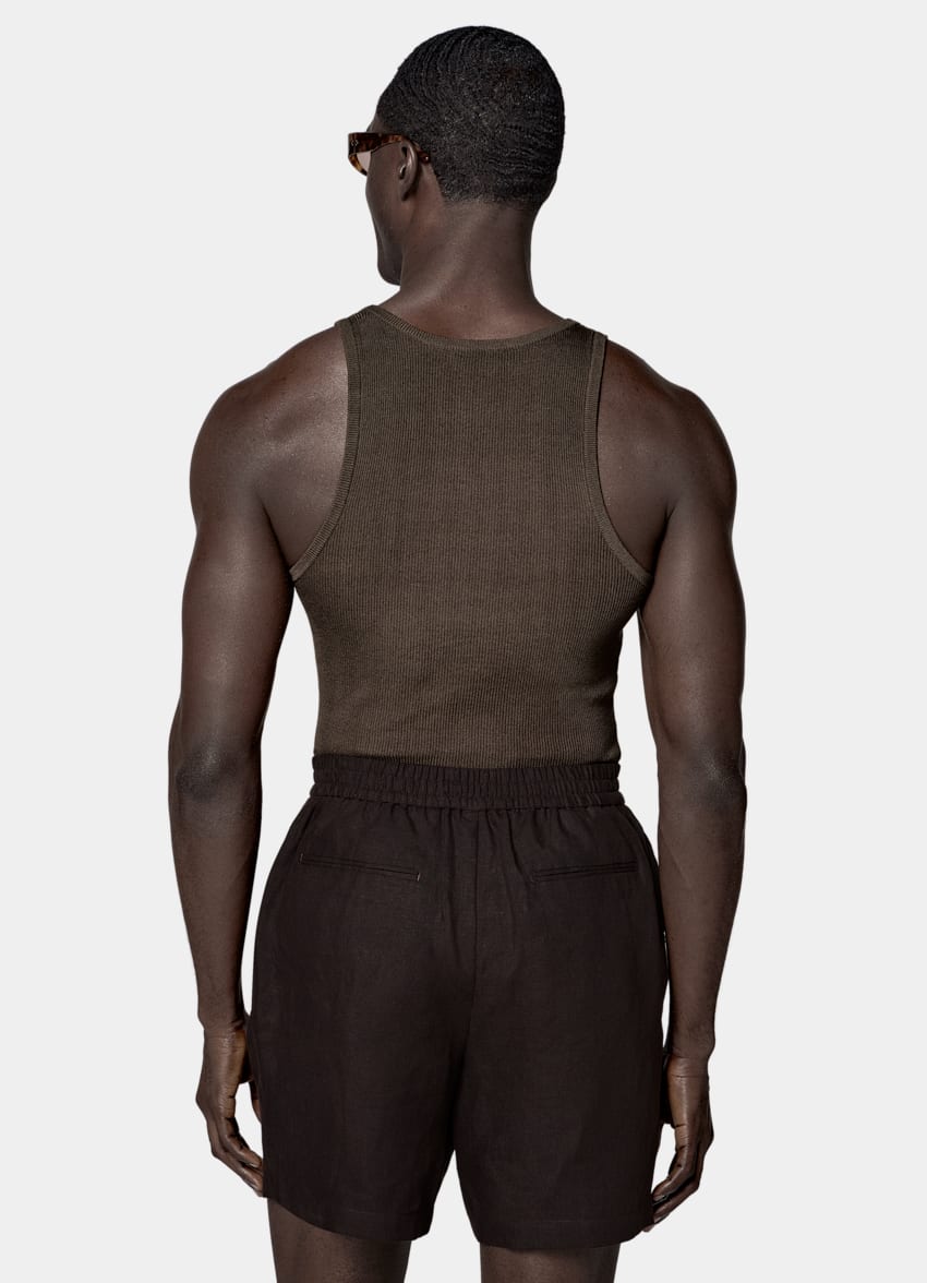 SUITSUPPLY Cotton Silk Mid Brown Ribbed Tank Top