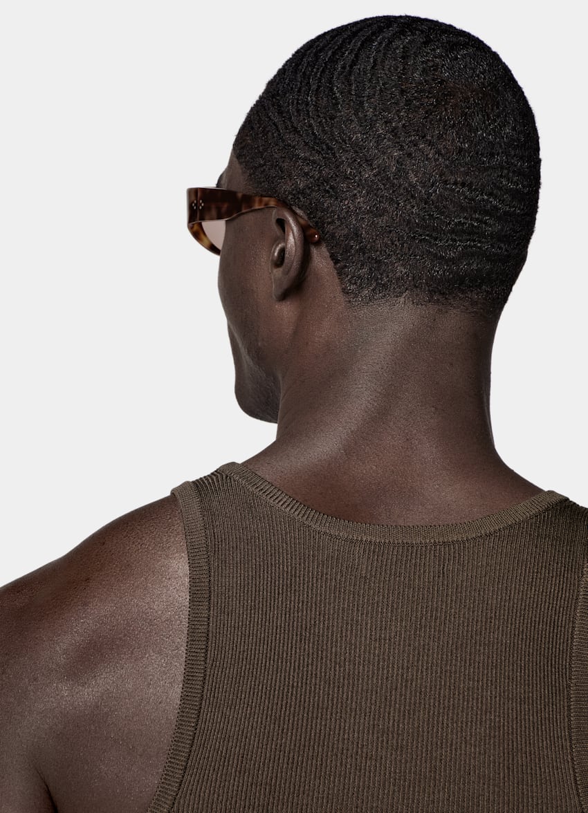 SUITSUPPLY Cotton Silk Mid Brown Ribbed Tank Top