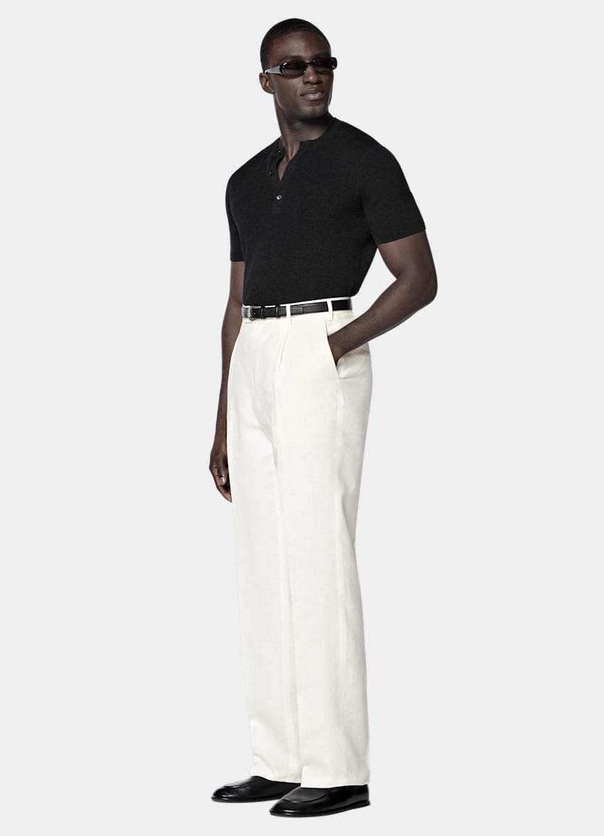 SUITSUPPLY Cotton Silk Black Short Sleeve Henley