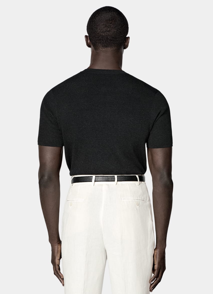 SUITSUPPLY Cotton Silk Black Short Sleeve Henley
