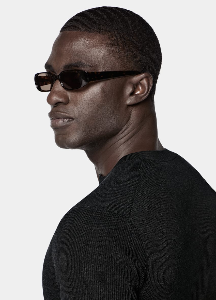 SUITSUPPLY Cotton Silk Black Short Sleeve Henley
