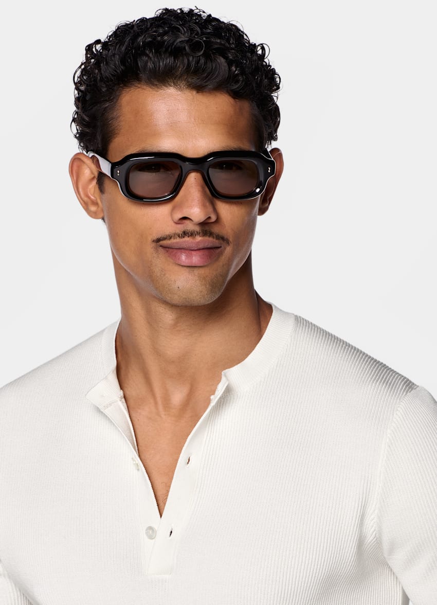 SUITSUPPLY Cotton Silk Off-White Ribbed Short Sleeve Henley