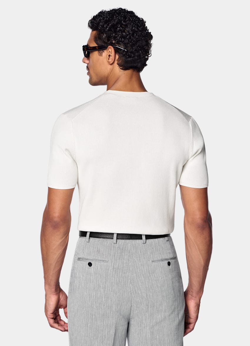 SUITSUPPLY Cotton Silk Off-White Ribbed Short Sleeve Henley