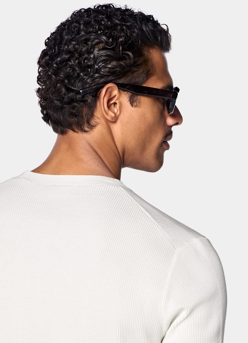 SUITSUPPLY Cotton Silk Off-White Ribbed Short Sleeve Henley