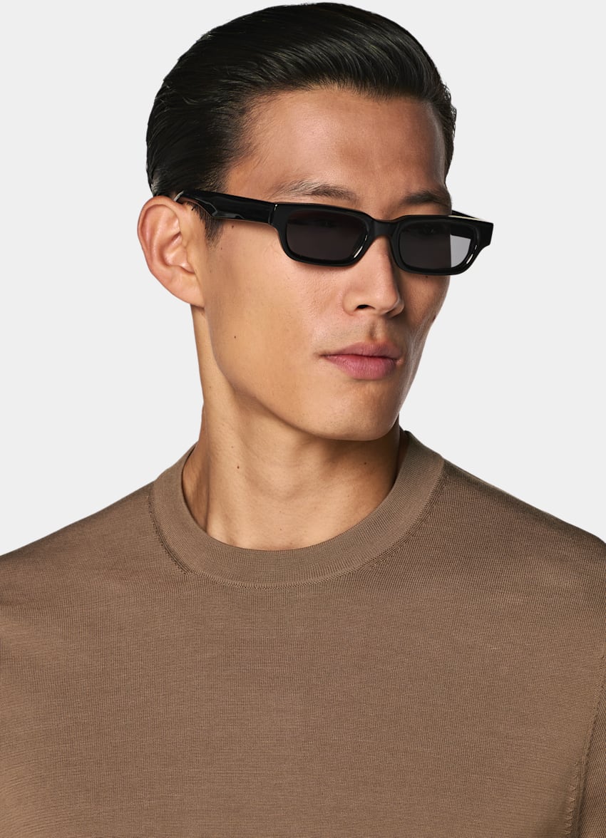 SUITSUPPLY Cotton Silk Brown Short Sleeve Crewneck