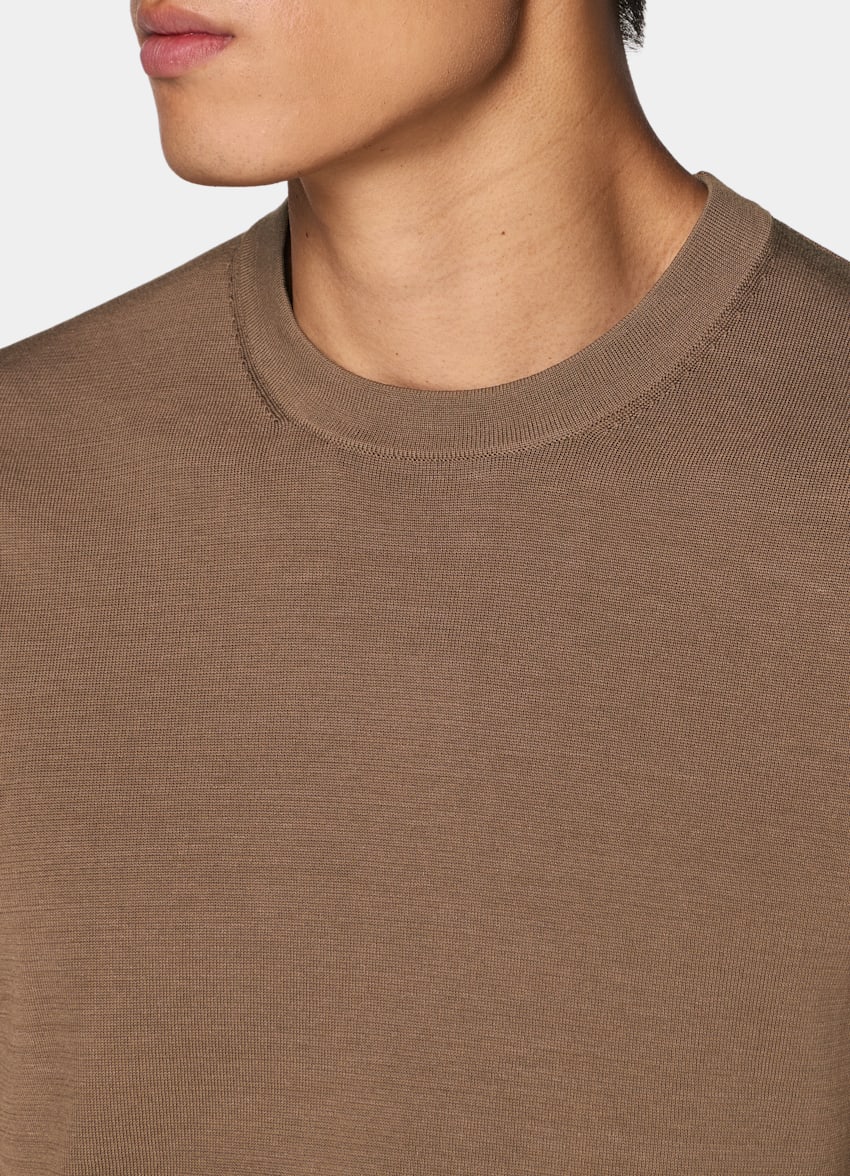 SUITSUPPLY Cotton Silk Brown Short Sleeve Crewneck
