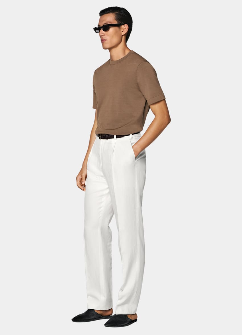 SUITSUPPLY Cotton Silk Brown Short Sleeve Crewneck