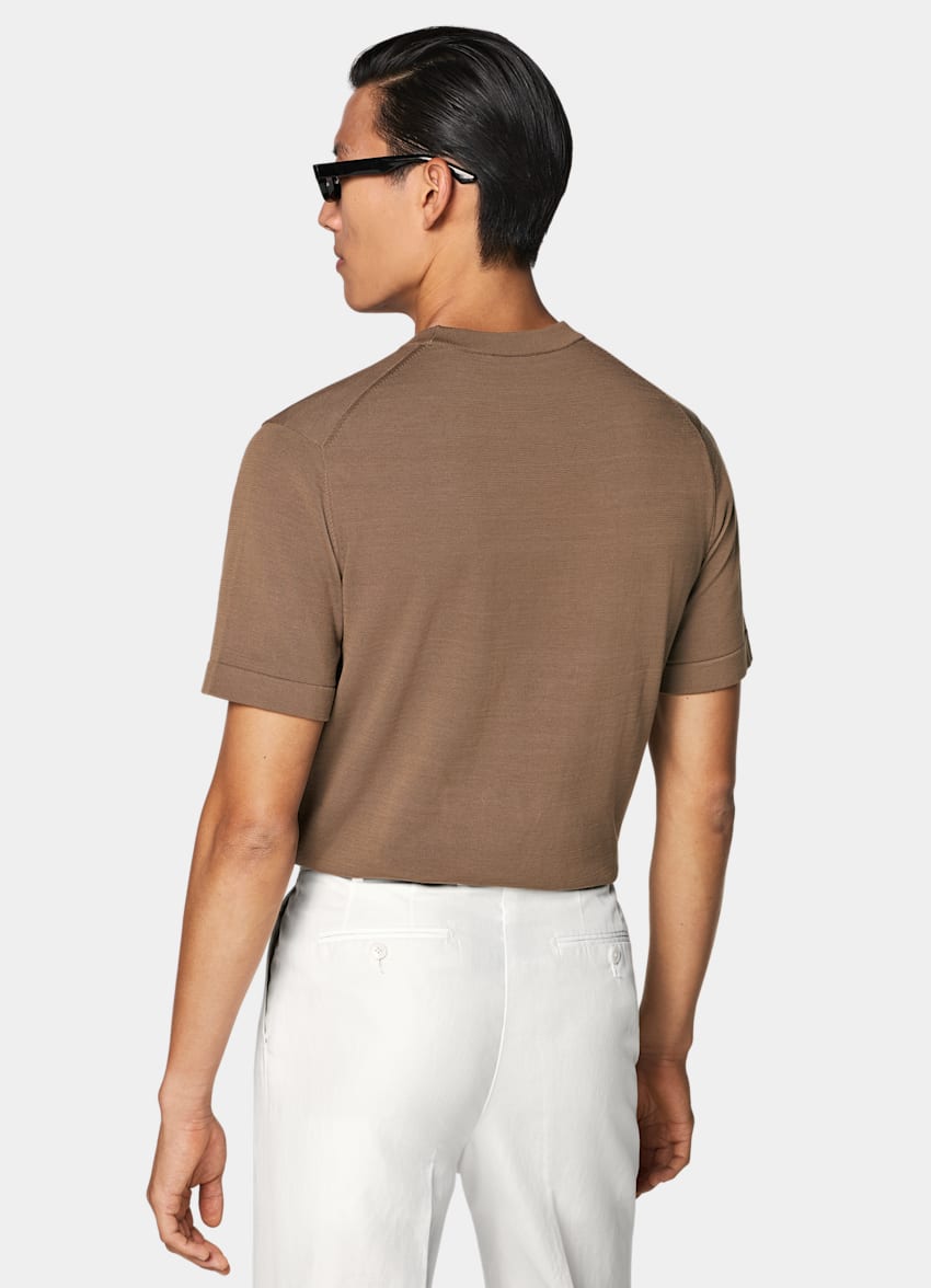 SUITSUPPLY Cotton Silk Brown Short Sleeve Crewneck