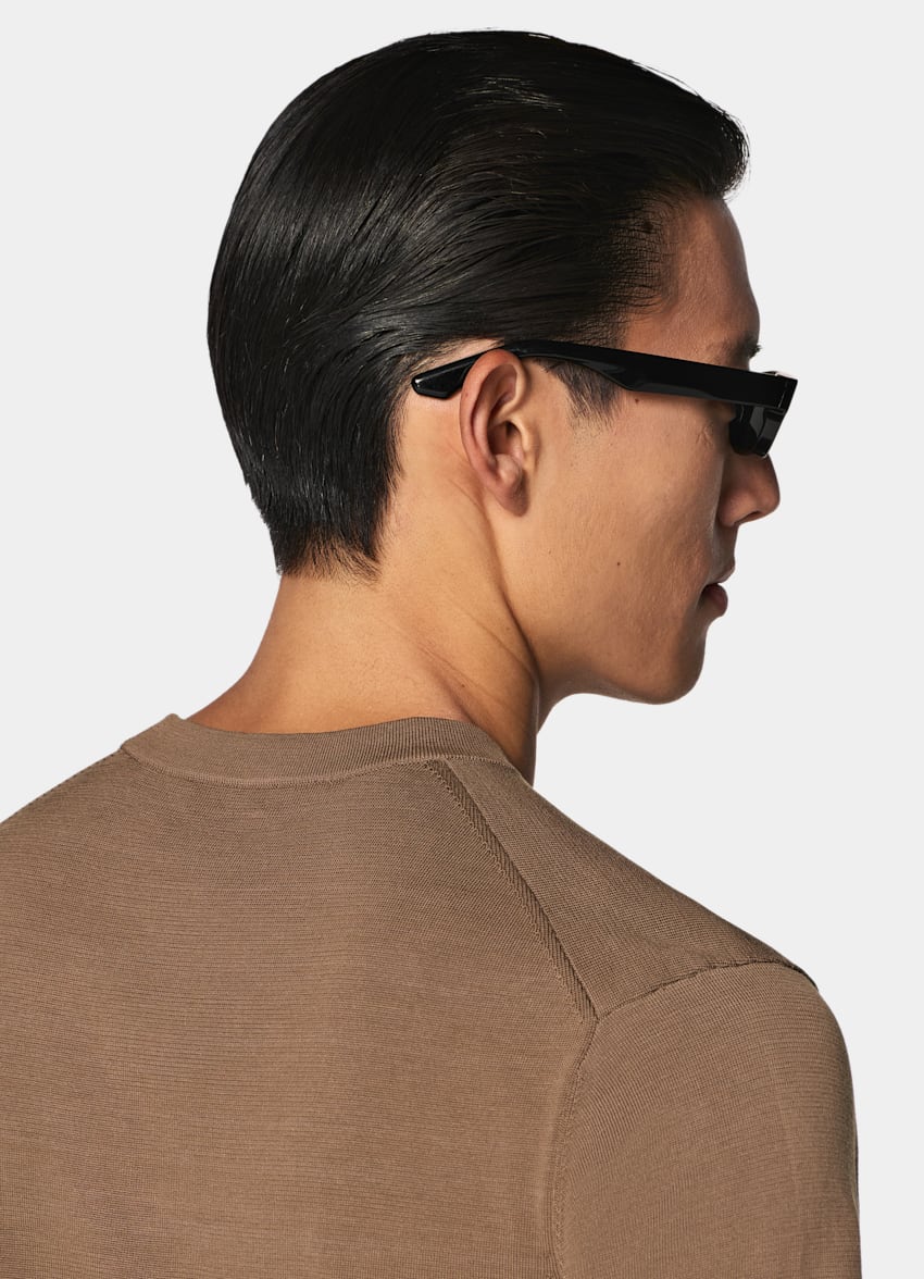 SUITSUPPLY Cotton Silk Brown Short Sleeve Crewneck