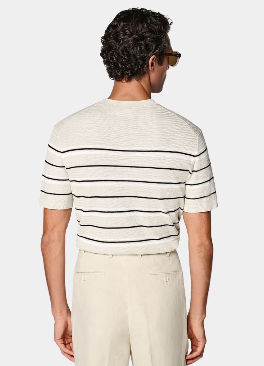 SUITSUPPLY Cotone e seta Girocollo jacquard a righe color sabbia maniche corte