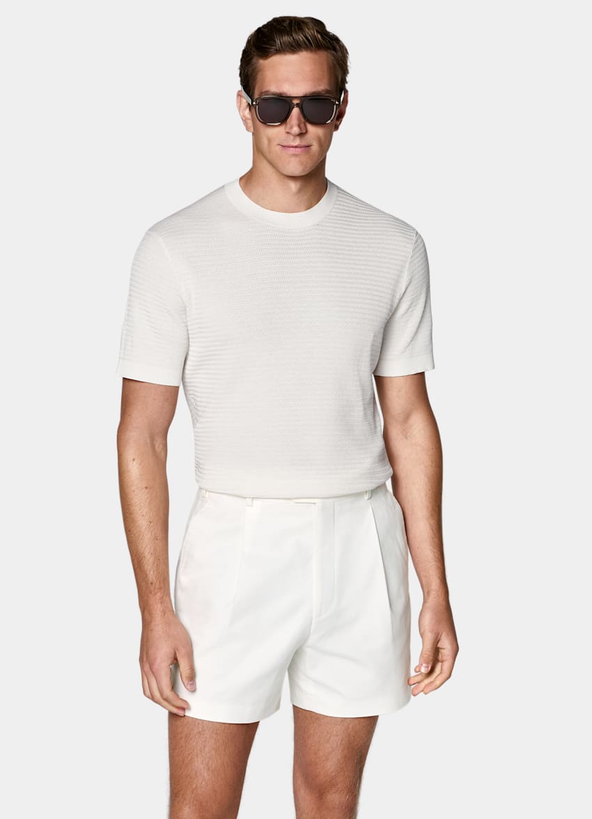 SUITSUPPLY Algod&oacute;n y seda Cuello redondo jacquard crudo de manga corta