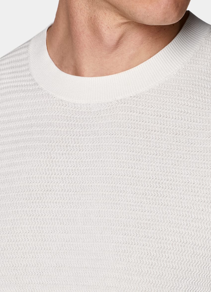 SUITSUPPLY Algod&oacute;n y seda Cuello redondo jacquard crudo de manga corta