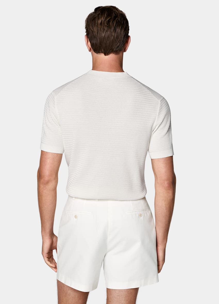 SUITSUPPLY Algod&oacute;n y seda Cuello redondo jacquard crudo de manga corta