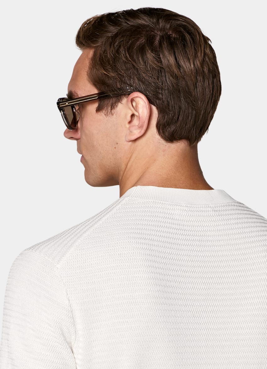 SUITSUPPLY Algod&oacute;n y seda Cuello redondo jacquard crudo de manga corta