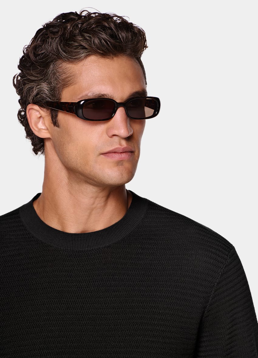 SUITSUPPLY Coton et soie Col rond en jacquard noir &agrave; manches courtes.