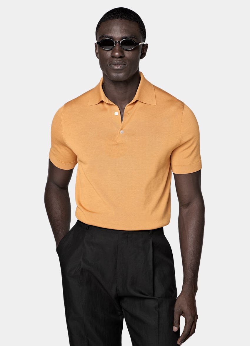 SUITSUPPLY Katoen-zijde Oranje Poloshirt