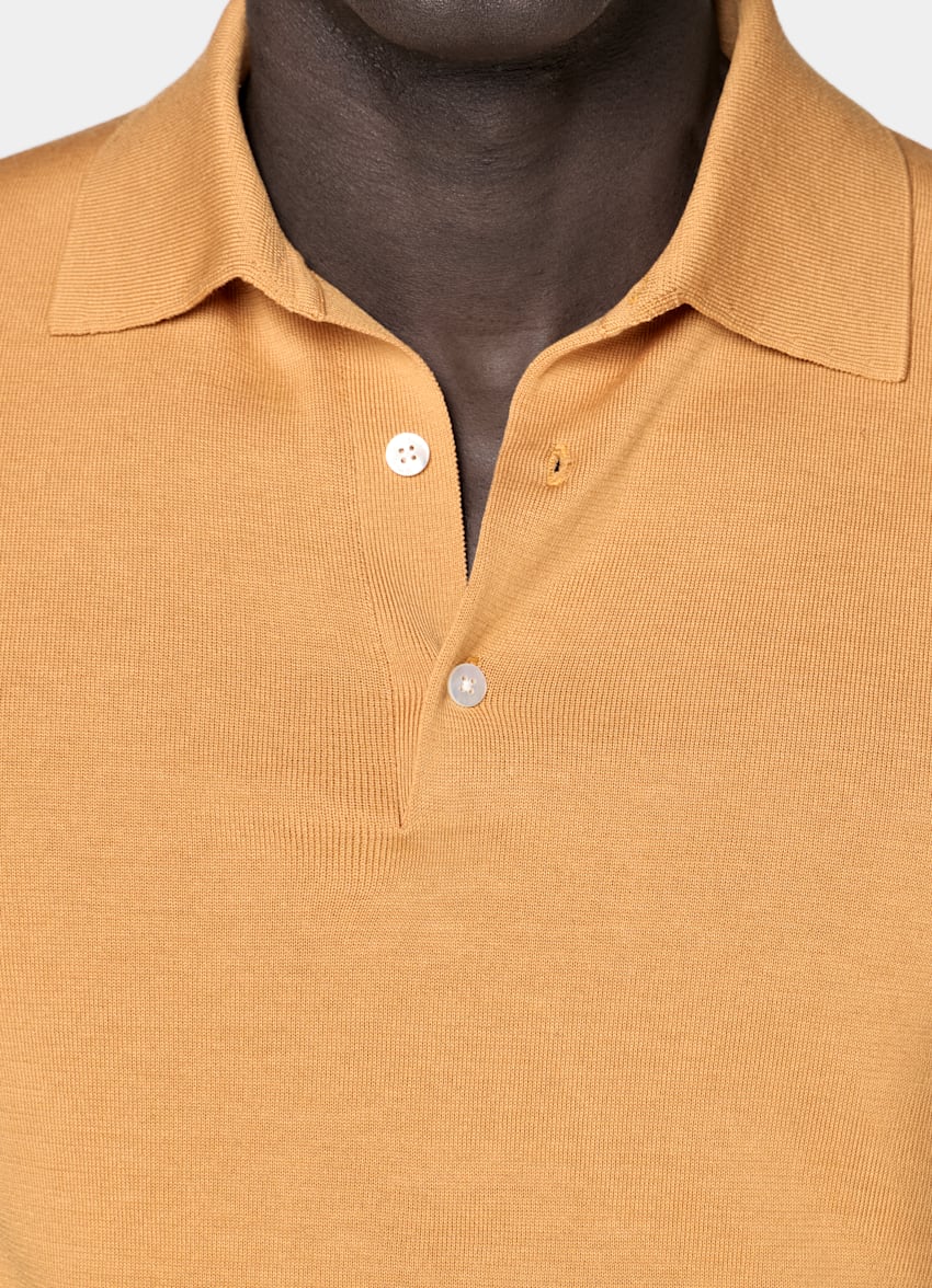 SUITSUPPLY Katoen-zijde Oranje Poloshirt