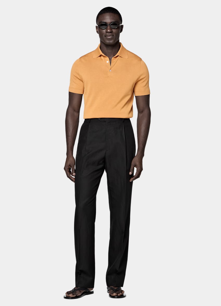 SUITSUPPLY Katoen-zijde Oranje Poloshirt