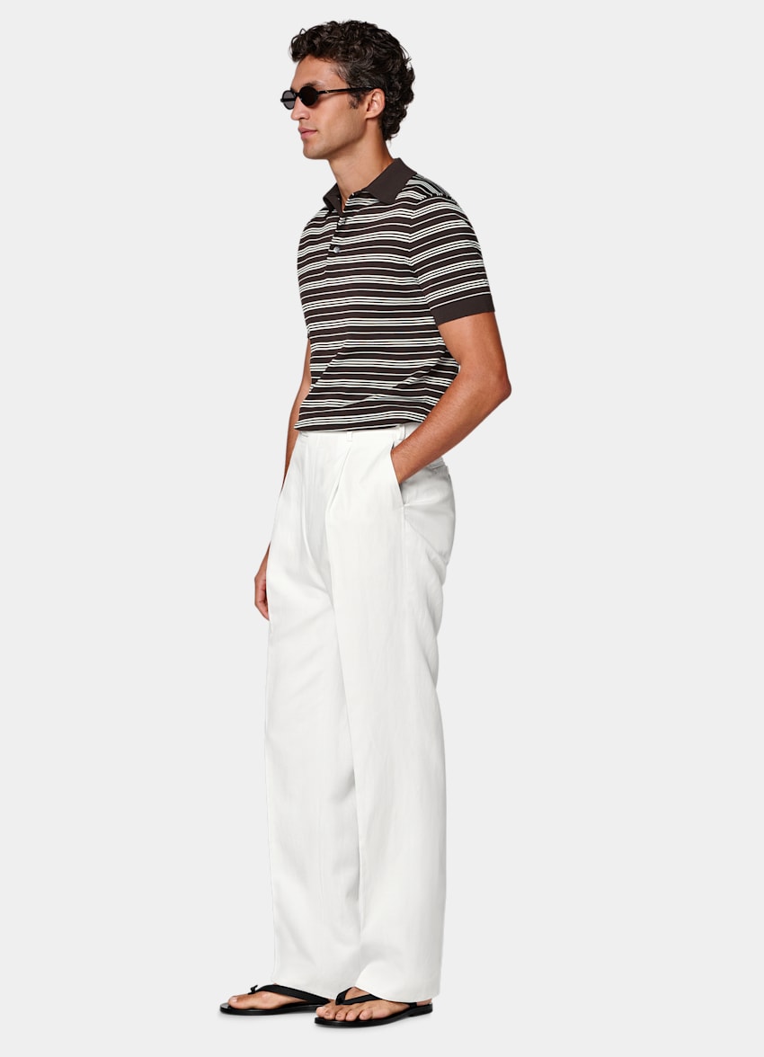 SUITSUPPLY Katoen-zijde Bruin Gestreept Poloshirt