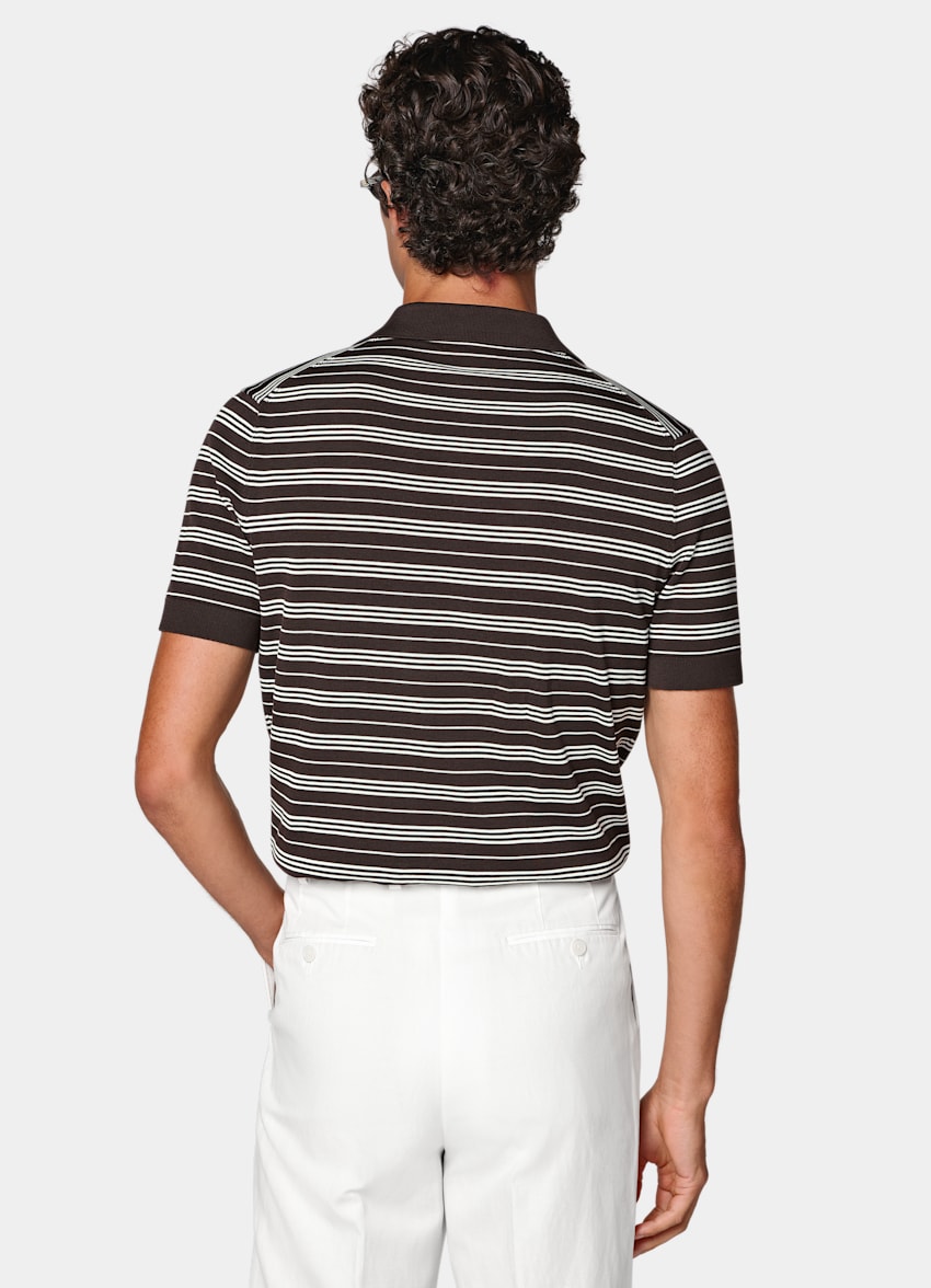 SUITSUPPLY Katoen-zijde Bruin Gestreept Poloshirt