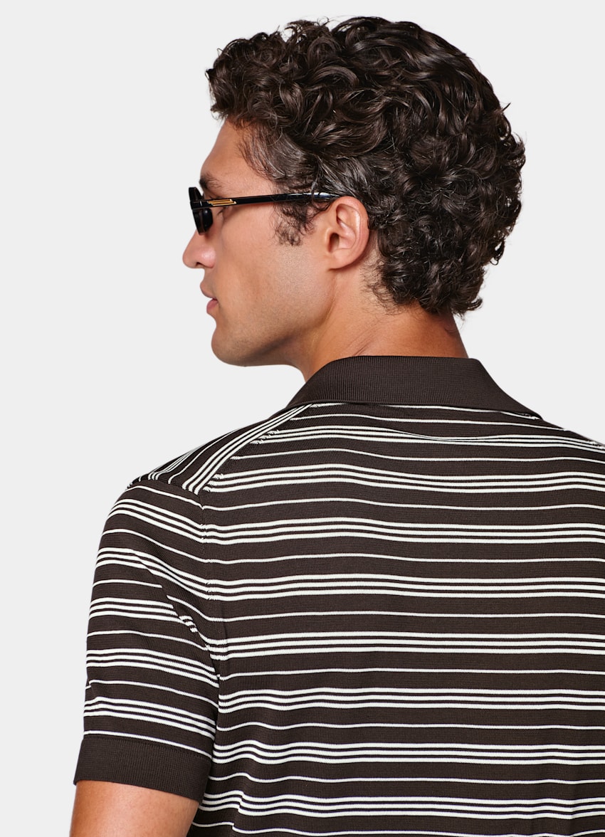 SUITSUPPLY Katoen-zijde Bruin Gestreept Poloshirt
