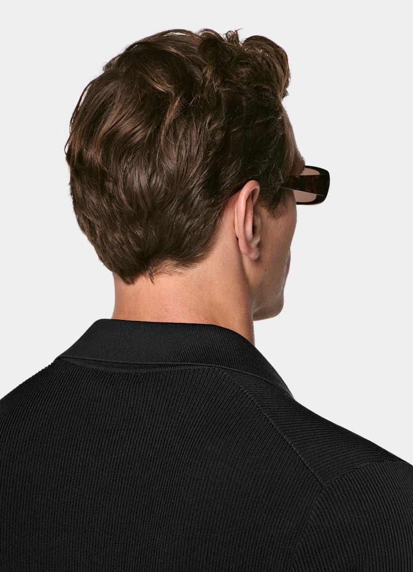 SUITSUPPLY Cotton Silk Black Ribbed Polo