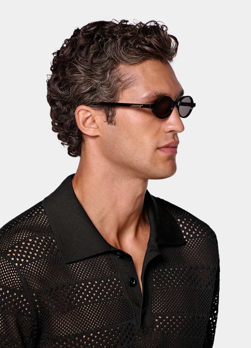 SUITSUPPLY Coton et soie Polo en crochet noir
